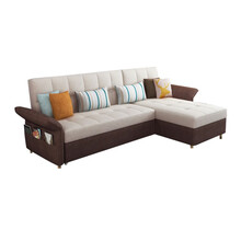 企诺QINUO 简约现代布艺沙发小户型客厅三人L型沙发2500*950*930 褐色