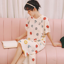 米度丽 月子服夏季薄款哺乳睡衣纯棉孕妇睡裙短袖产妇喂奶衣产后家居服夏 米白 XL