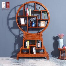 比艺 红木家具非洲花梨（学名：刺猬紫檀）新中式实木圆形博古架古典多宝阁客厅隔断置物架古董架展示柜 圆博古架尺寸：116*30*200（cm）
