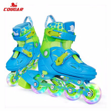 美洲狮（COUGAR）溜冰鞋儿童全套装男孩女孩滑冰鞋八轮全闪光旱冰鞋初学直排轮滑鞋 蓝色全闪单鞋 L(可调34-37码)