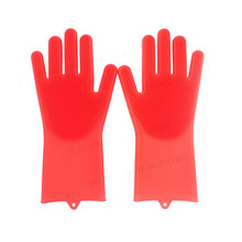 悦倪 抖音同款加厚魔术硅胶洗碗手套耐磨防滑耐用防水厨房懒人女神器 红色 一双+硅胶保鲜盖6件套【送挂钩】