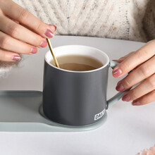 巧逸 欧式咖啡杯碟套装下午茶杯英式红茶茶具拿铁杯马克杯 灰色 带勺子托盘