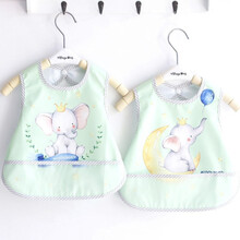 【两件装】宝宝围兜 婴儿饭兜儿童防水吃饭围兜男女宝宝围嘴儿童无袖罩衣透气 绿色小象围兜【两件装】 0-2岁