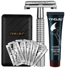 英吉利老式剃须刀手动刮胡刀刮毛刀刀片男士双面刮脸刀 全铜复古旋转刮胡子刀配刀盒+5片刀片套装