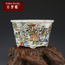 庄梦蝶 民国粉彩红楼十二钗花盆 仿古瓷器古董真品古玩收藏景德镇花钵
