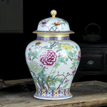 【芠拉】清乾隆珐琅彩牡丹将军罐仿古瓷器古玩古董景德镇陶瓷摆件罐子花瓶