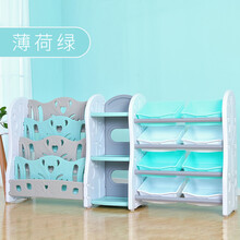 儿童玩具收纳架宝宝收纳柜简易塑料置物架幼儿园整理架多层儿童书架玩具架大容量 白罗曼鹅书架组合九 薄荷绿