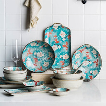 摩登主妇 日式雪点玉兰陶瓷碗筷餐具套装家用礼盒创意碗盘菜盘饭碗 玉兰花八人食28头