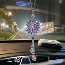 奔驰宝马奥迪捷豹凯迪拉克保时捷路虎大众汽车挂件女款高档水晶车挂汽车用挂饰品车内饰品水晶后视镜挂件女士 经典粉