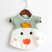 宝宝围兜 婴儿饭兜儿童防水吃饭围兜男女宝宝围嘴儿童半袖罩衣反穿衣 豆绿小鸡 0-1岁 80码