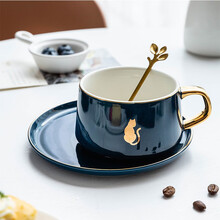 摩登主妇小奢华咖啡杯情侣陶瓷马克杯水杯办公室下午茶杯碟套装女 猫咪咖啡杯碟勺套装
