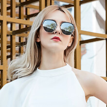 海俪恩墨镜女圆脸大框显瘦防辐射防紫外线可配近视太阳镜N6717 月光银N16