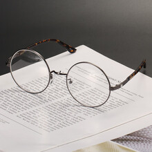 晶工匠 天然水晶眼镜 石头镜男士圆形复古白水晶防辐射眼镜 灰色镜框