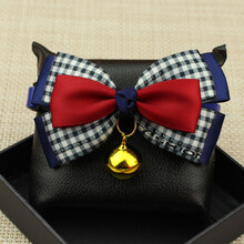 宠物狗狗领结领带猫项圈饰品项链金毛犬蝴蝶结泰迪铃铛狗狗脖子上的领结 【藏青格】小铃铛 XS-超小型