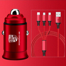 STWIN适用于20款保时捷卡宴Cayenne Macan帕拉梅拉汽车用品改装车充车载手机充电器 红色车充+三合一数据线