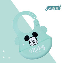 迪士尼硅胶围兜宝宝吃饭防水食饭兜超软小孩围嘴婴儿喂饭儿童神器 卡通围兜-米奇青