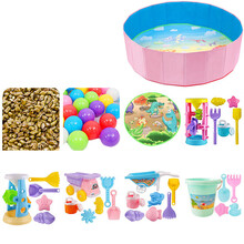 儿童决明子玩具沙池宝宝玩沙子挖沙套装小孩家用室内沙滩池围栏 1.5m粉池29玩具(双沙漏)20斤 玩1-3个宝