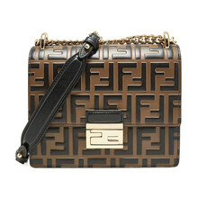 芬迪 FENDI 女士棕色KAN U小号系列皮革FF老花字样手提包斜挎包 8M0417 A659 F13VK
