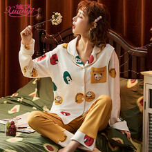 媗仪春秋季纯棉月子服长袖孕妇睡衣女士坐月子哺乳装开扣翻领休闲居家冬天薄款喂奶衣两件套装 7701 XL 码