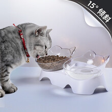 酷奇宠 15°猫碗狗碗 猫咪饮水机自动饮水器+食盆 猫盆猫咪食盆狗狗盆猫饭盆宠物用品双碗喂食器喝水器 双食碗款