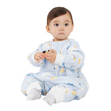 威尔贝鲁(WELLBER)婴儿睡袋儿童防踢被宝宝可脱袖空调房纱布睡袋四季通用八层纱布蓝熊款75