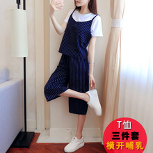 韵暖香 哺乳衣外出套装夏季短袖喂奶上衣时尚三件套套装潮妈产后裤子薄款母乳衣服 深蓝色 XXL