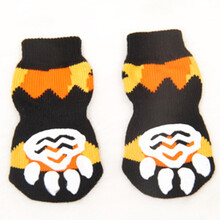 地板袜耐脏宠物袜 狗狗袜子小型犬棉袜宠物保暖袜防滑宠物用品 桔黑南瓜款宠物袜 L