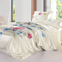 枕水人家 双人真丝被套 100%桑蚕丝 真丝被罩 丝绸床上用品 一枝独秀被套 220X240cm
