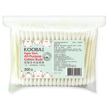 谷芭（KOOBA） 专业棉签棒 天然棉花双头细轴棉棒 耳孔鼻孔清洁 纸轴掏耳朵卸妆 尖头圆头螺旋头 F-018 袋装200支（圆头棉签）
