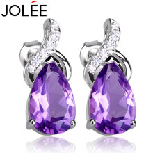 JOLEE耳钉S925银耳环天然紫水晶彩色宝石时尚简约韩版学生耳饰品送女生礼物