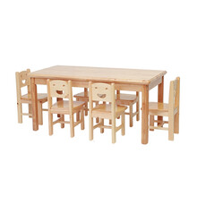 幼儿园课桌椅实木儿童学习培训辅导班美术美工颜料桌手工绘画桌子宝宝学习书桌6人餐桌长方形桌 一桌六椅套装