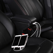 车奇缘扶手箱福特翼搏扶手箱翼博通用汽车中央扶手箱PU皮手扶箱配件加宽可升高双层置物箱储物箱带USB口 双层升高款黑色黑线(双层空间+升高加长+前后充电)