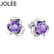 JOLEE耳钉女天然紫水晶S925银耳环花朵耳坠简约时尚韩版饰品送女生新年礼物