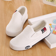 回力童鞋小白鞋运动鞋中大童女童帆布鞋男童一脚蹬低帮春秋板鞋潮123 白色 25码/175内长约17CM