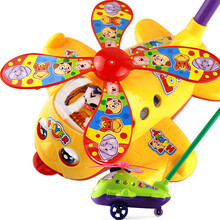儿童大号响铃发光手推小飞机学步车推拉车玩具宝宝婴幼儿推推乐1-2-3岁可以推拉的玩具车 普通版手推飞机（红/黄两色随机）