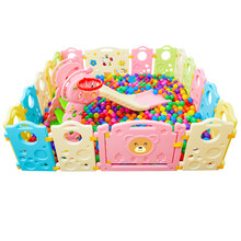 德驰（DECHI） 宝宝室内游戏围栏婴儿爬行垫学步家用栅栏乐园儿童安全防护栏游乐场滑滑梯 二段直滑滑梯+框+底 粉白+原款小熊经典款16+2