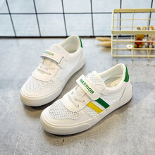 回力童鞋儿童运动鞋夏季镂空网鞋男童网布鞋女童休闲板鞋透气学生白色网面跑步鞋 白绿 34码/220内长约21.5CM