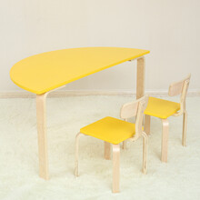 乐林源 儿童桌子木质半圆桌幼儿园桌椅套装 宝宝绘画玩具桌学习游戏桌椅组合 黄色一桌二椅(100cm)