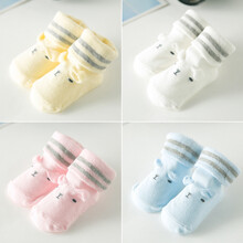 Peak&Hua 4双装婴儿袜子棉0-3-6个月男女春夏薄款儿童袜子m6 小熊袜子4双装（黄+白+粉+蓝） 0-6个月