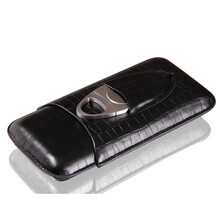 SIKARLAN西格朗便携式雪茄盒雪茄套3CT装鳄鱼纹皮质雪茄皮套带雪茄剪SK-4008