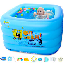 诺澳 大号婴儿游泳池 幼儿童家庭充气游泳池 保温洗澡盆加厚游泳桶 充气浴盆浴缸 (加大号/方形蓝色)-豪华套餐