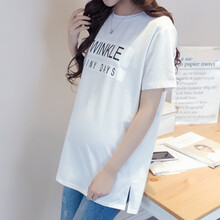 花黛 孕妇T恤夏季短袖中长款上衣潮妈大码孕妇装夏装短款纯棉打底衫 白色 XL