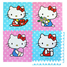 明德泡沫地垫拼接爬行垫卡通拼图垫哆啦a梦hellokitty猫大4片装送8边条60x60宝宝爬爬垫子 蓝粉kitty猫4片装(送边) 60*60*1cm(整包价)