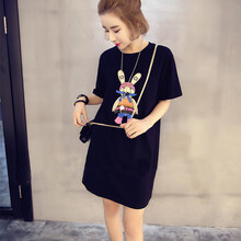 木宸 春夏产后哺乳衣上衣外出服时尚中长款春夏季喂奶衣宽松大码短袖哺乳连衣裙夏装潮妈新款 黑色 L（适合120-140斤）