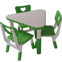 育才可拼式升降儿童桌 幼儿园学习课桌椅家庭宝宝半圆月牙桌椅组 绿色一桌三椅