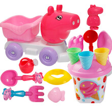 粉红小猪沙滩玩具套装儿童宝宝儿童玩沙挖沙漏铲子工具女孩123456 沙滩车15件套