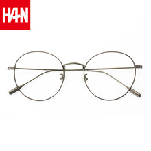汉（HAN）纯钛防辐射眼镜框男圆框超轻复古女近视眼镜   41032 枪色 配1.60非球面防蓝光镜片(200-600度)