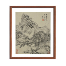 山水-《松荫叠嶂图》清 王时敏 雅昌艺品 水墨画框画装饰画玄关卧室餐厅客厅沙发电视背景墙挂画 咖啡实木国画框