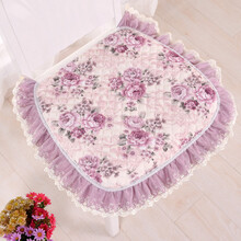 烁儿家居 椅子垫子 田园布艺餐椅垫 电脑办公垫子椅子垫 餐桌椅垫坐垫防滑绗缝-富贵牡丹 单椅垫-紫色 后宽40*前宽45*深长42cm