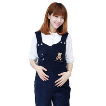 孕妇装背带裤韩版孕妈背带裤长裤春秋款棉灯芯绒大码秋季下装裤子 深蓝M码适合108-120斤